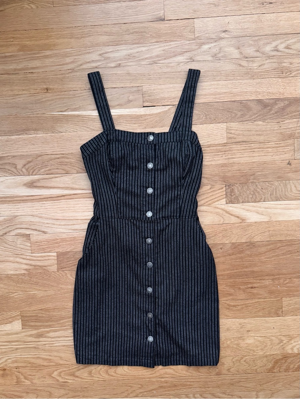 Hollister Black Pinstripe Button-Front Mini Dress